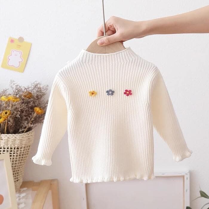 子ども服 子どもニットフラワー刺繍プルオーバー