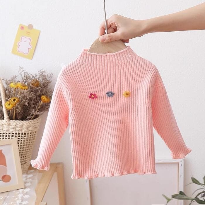 子ども服 子どもニットフラワー刺繍プルオーバー