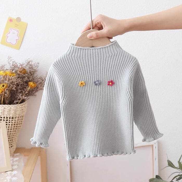 子ども服 子どもニットフラワー刺繍プルオーバー