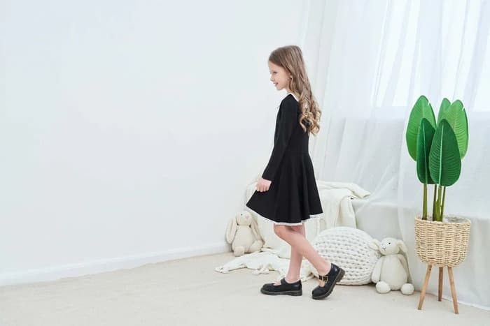 ピアノ発表会 結婚式用 子どもドレス ワンピース ブラックスカート カジュアルスタイル