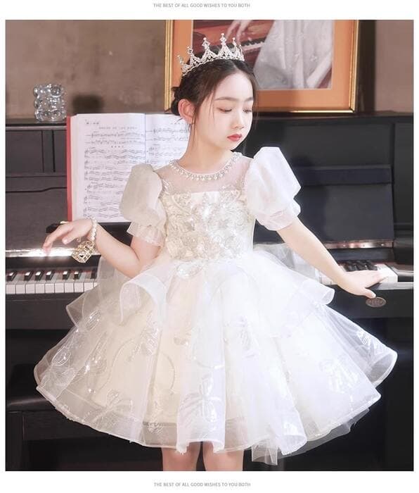 ピアノ発表会 結婚式用 子どもドレス プリンセスパフスリーブドレス