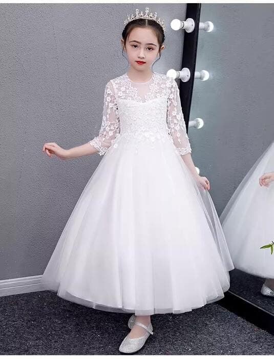 ピアノ発表会 結婚式用 子どもドレス レースシフォンロングドレス