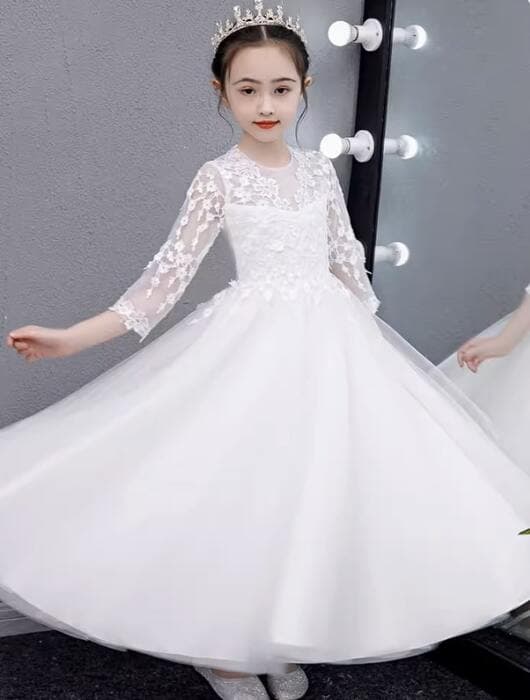 ピアノ発表会 結婚式用 子どもドレス レースシフォンロングドレス