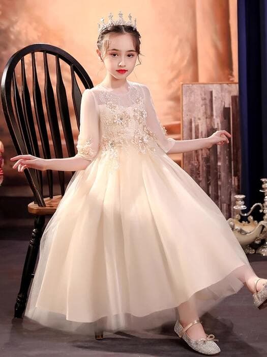ピアノ発表会 結婚式用 子どもドレス シースルーシフォンロングドレス