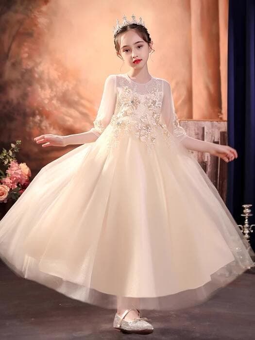 ピアノ発表会 結婚式用 子どもドレス シースルーシフォンロングドレス