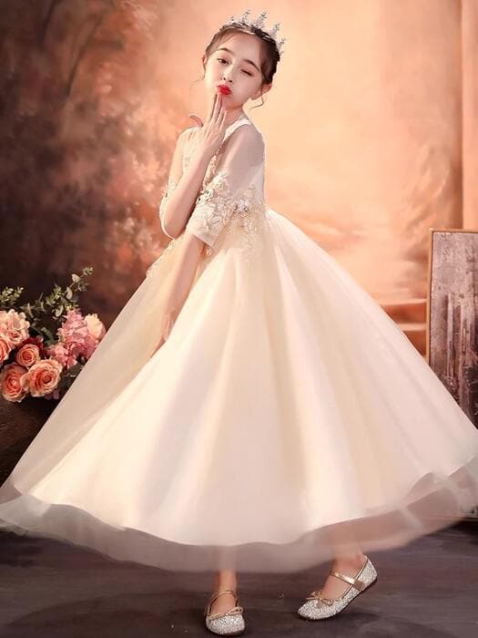ピアノ発表会 結婚式用 子どもドレス シースルーシフォンロングドレス