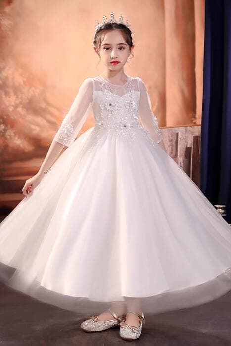 ピアノ発表会 結婚式用 子どもドレス シースルーシフォンロングドレス