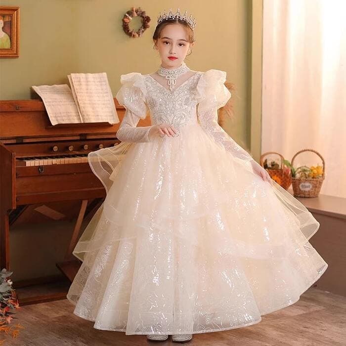 ピアノ発表会 結婚式用 子どもドレス フリルシフォンロングドレス