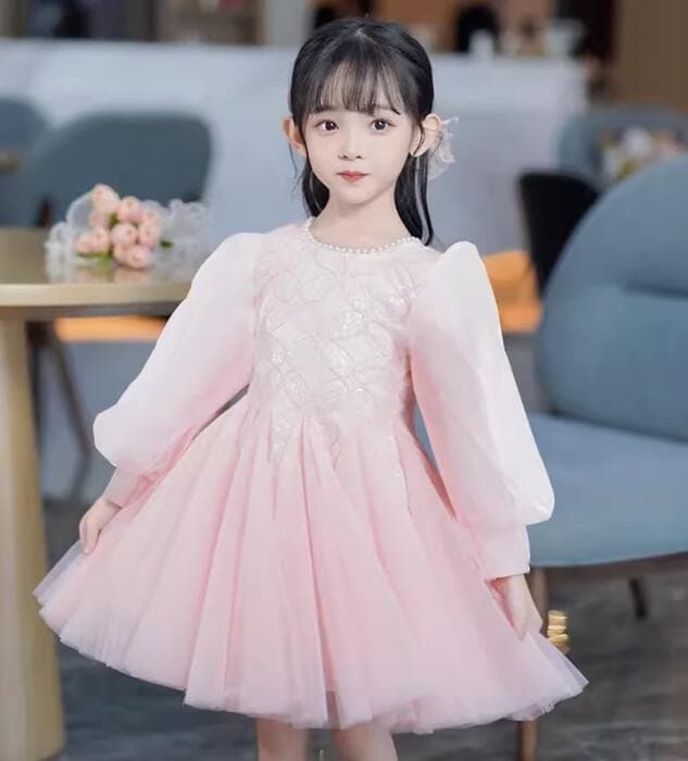 ピアノ発表会 結婚式用 子どもドレス パフロングスリーブフレアドレス