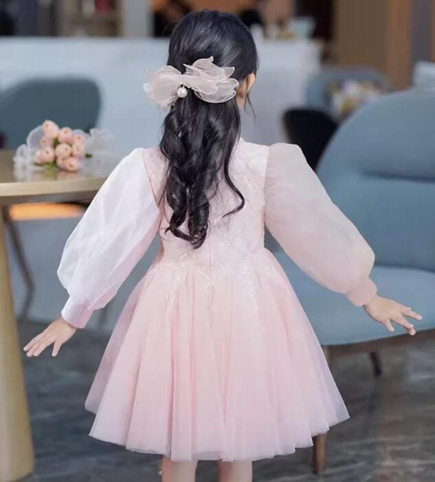 ピアノ発表会 結婚式用 子どもドレス パフロングスリーブフレアドレス