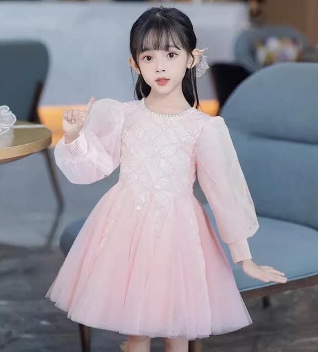 ピアノ発表会 結婚式用 子どもドレス パフロングスリーブフレアドレス