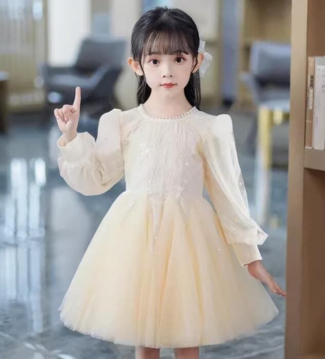 ピアノ発表会 結婚式用 子どもドレス パフロングスリーブフレアドレス