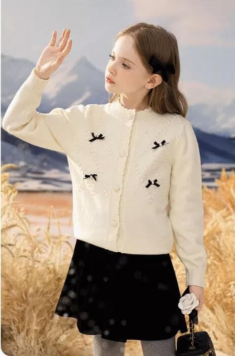 子ども服 子どもレースネックニットカーディガン