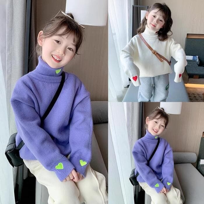 子ども服 子どもハートタートルネックニット