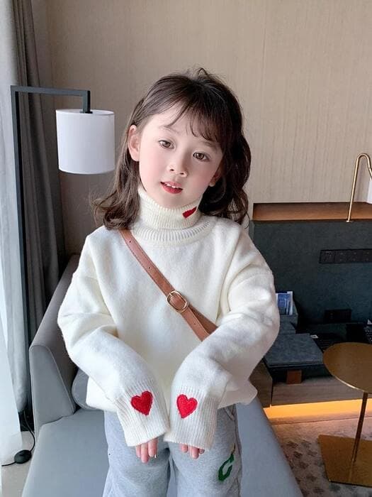 子ども服 子どもハートタートルネックニット