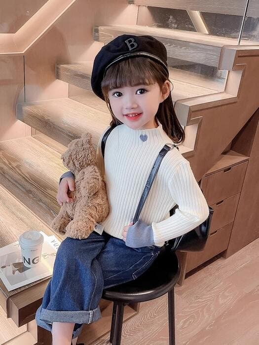 子ども服 子どもハートモックネックニット
