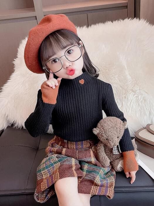 子ども服 子どもハートモックネックニット