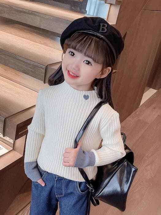 子ども服 子どもハートモックネックニット