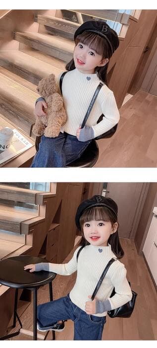 子ども服 子どもハートモックネックニット