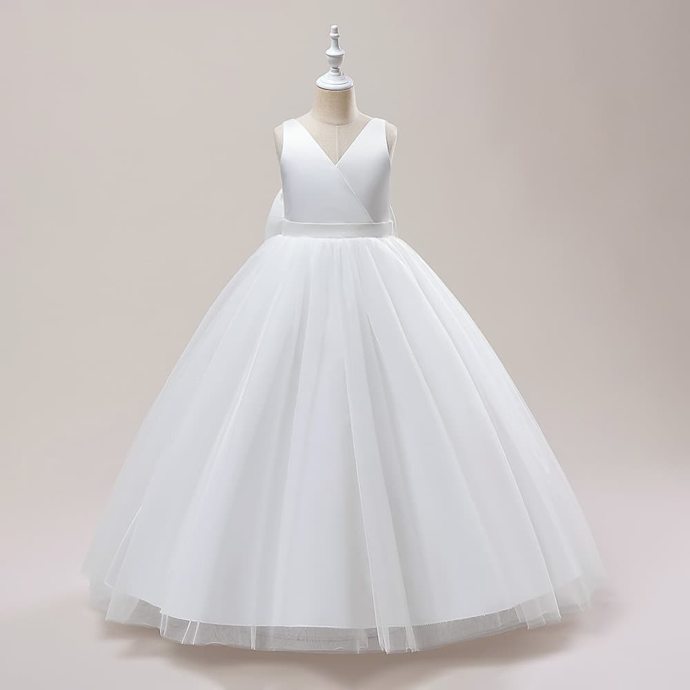 ピアノ発表会 結婚式用 子どもドレス バックリボンがポイントのエレガントなチュールドレス
