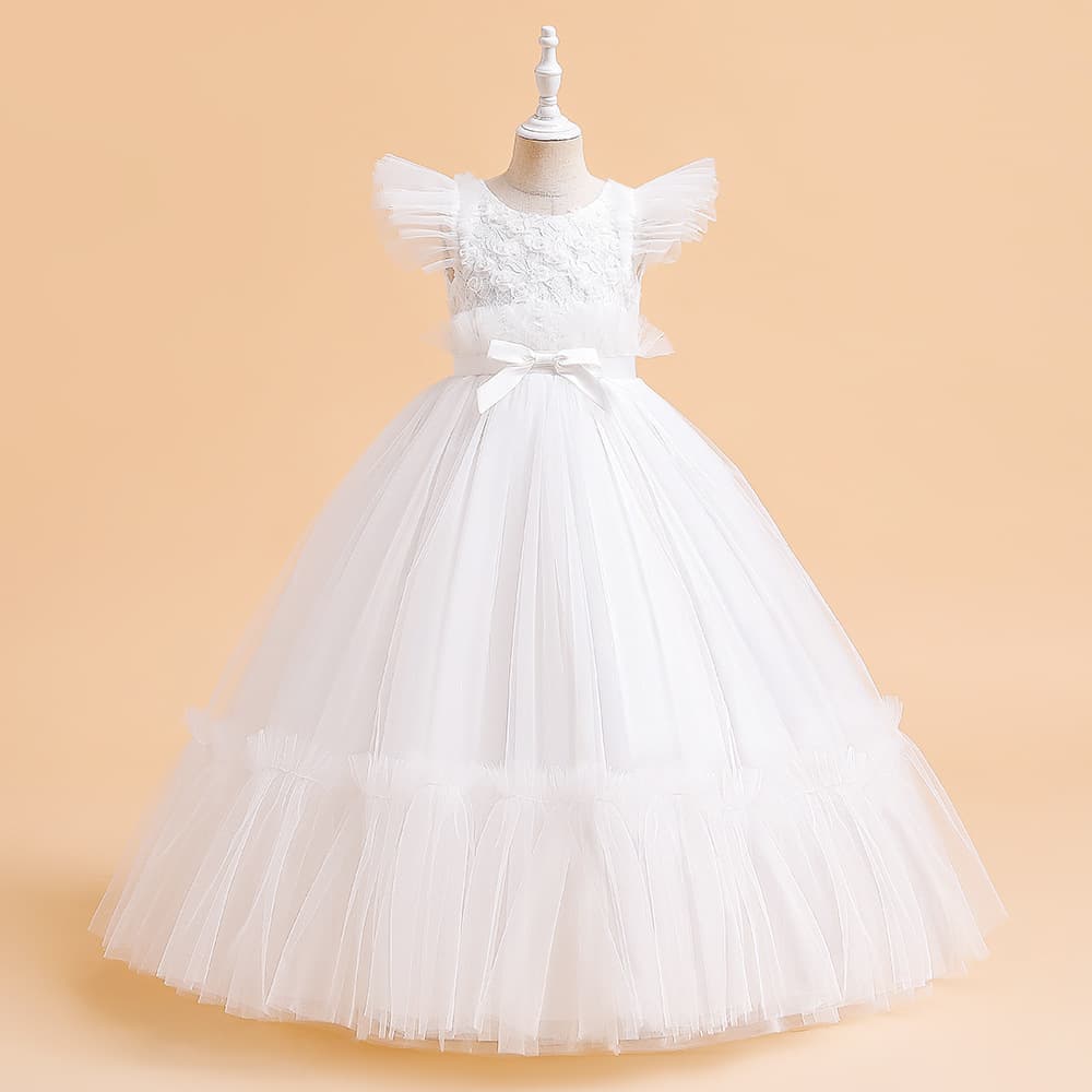 ピアノ発表会 結婚式用 子どもドレス 羽のように見えるショルダーデザインが特徴のサマードレス