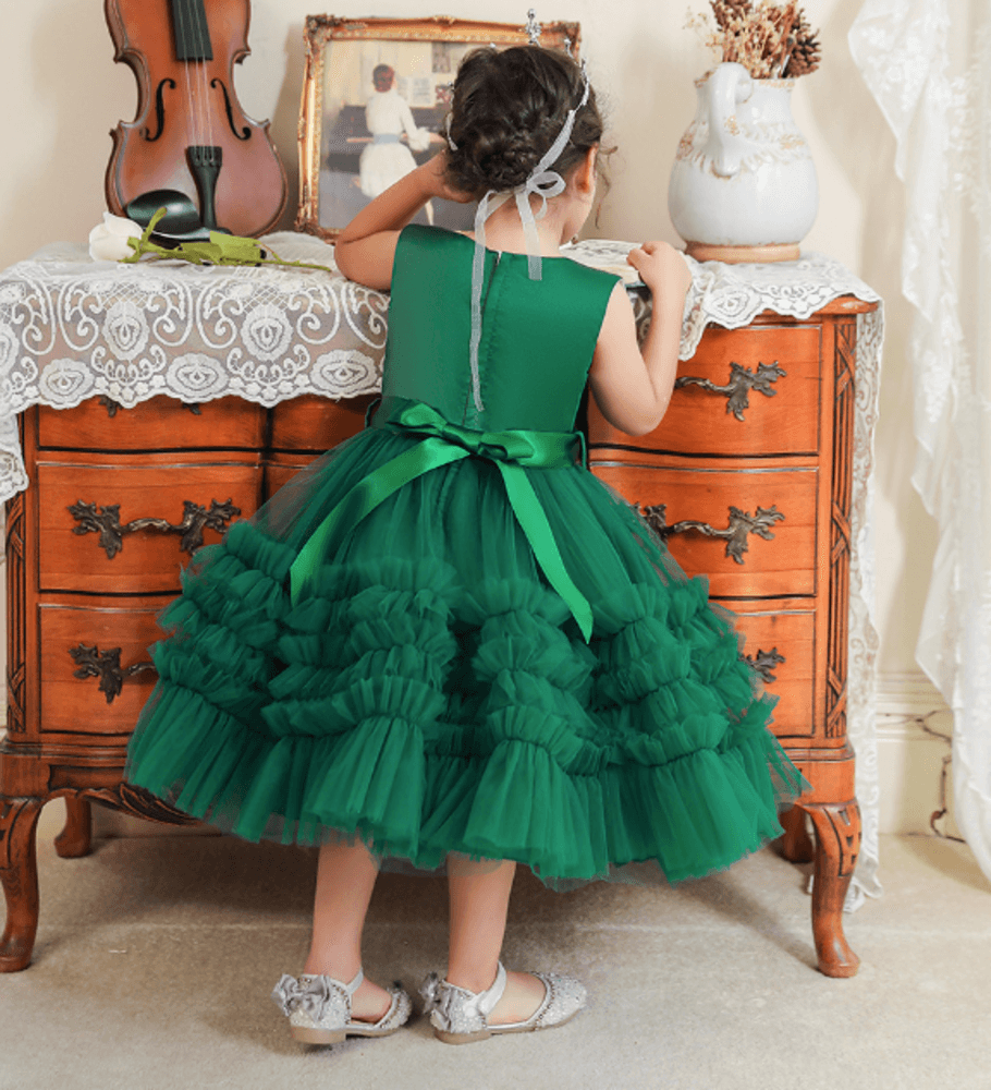 ピアノ発表会 結婚式用 子どもドレス チュールフリルがふんわりデザインされたドレス