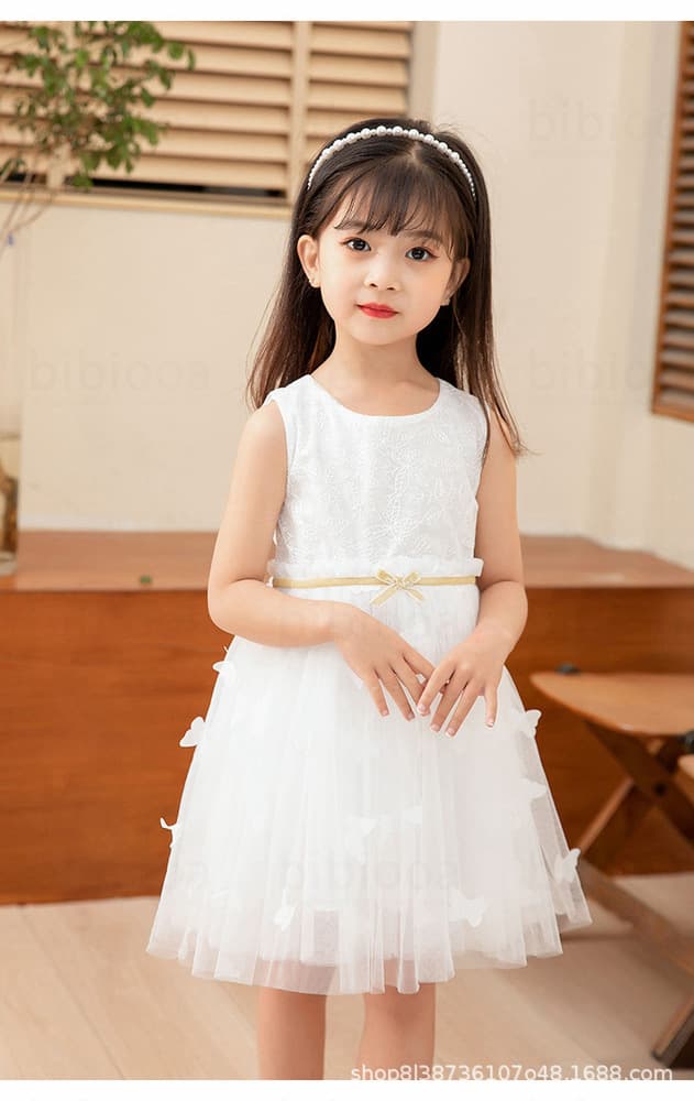 ピアノ発表会 結婚式用 子どもドレス スリーブトップスバタフライ キッズドレス