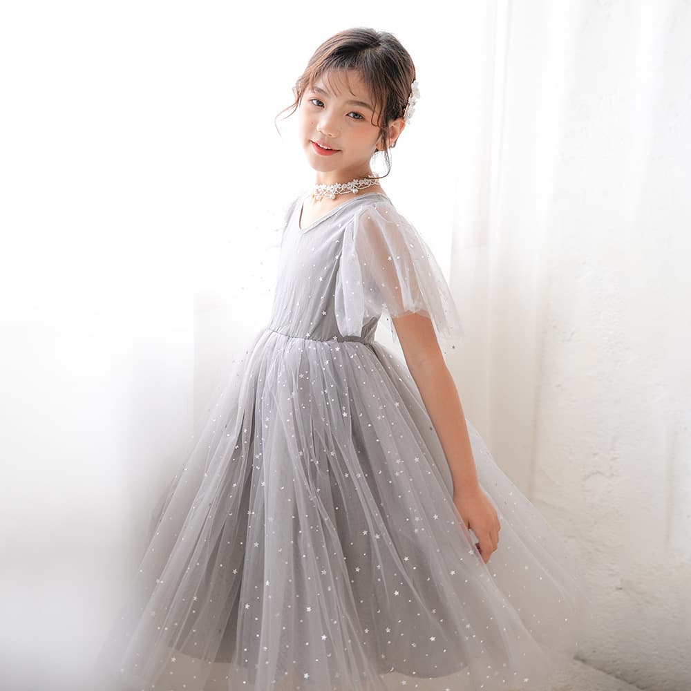 ピアノ発表会 結婚式用 子どもドレス 星空のようなキラキラスパンコール キッズドレス