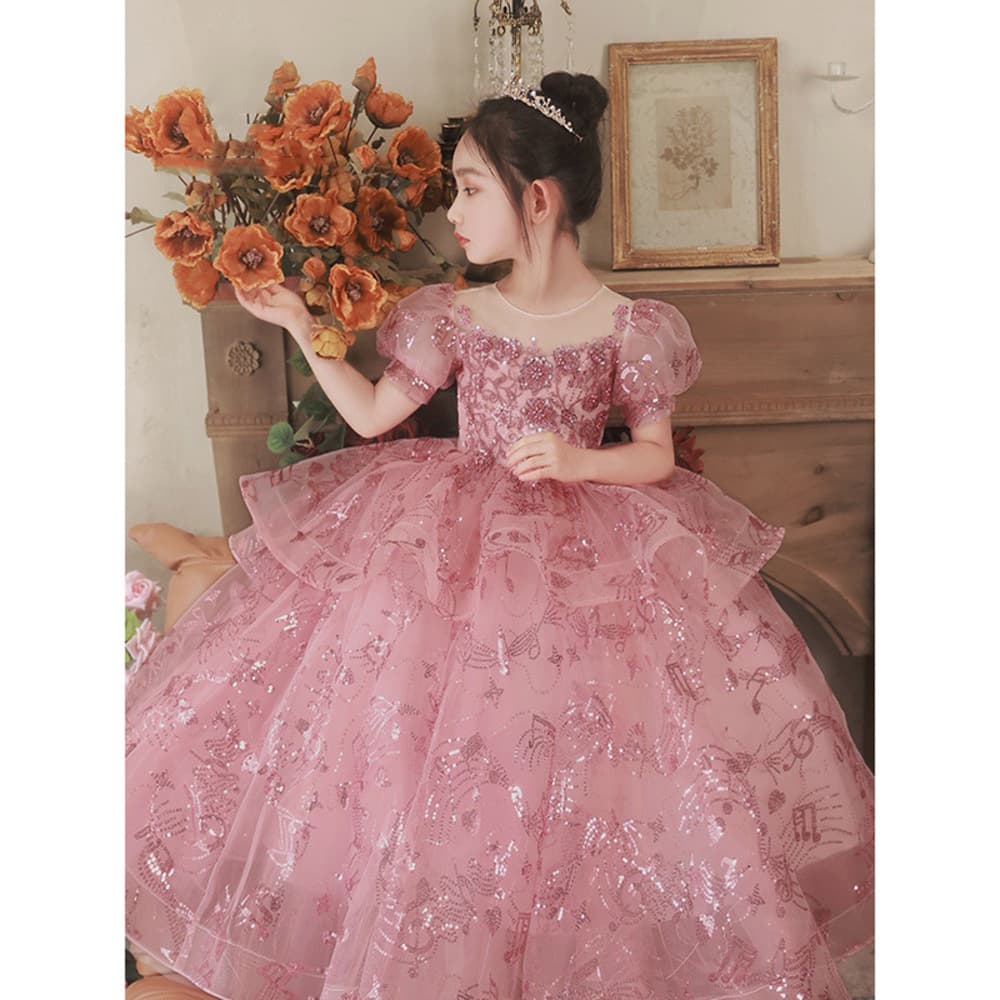 ピアノ発表会 結婚式用 子どもドレス ピンクフラワー キッズドレス