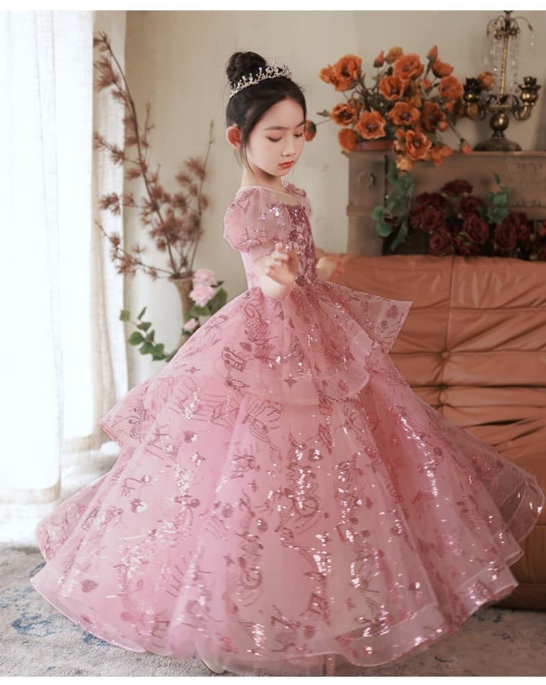 ピアノ発表会 結婚式用 子どもドレス ピンクフラワー キッズドレス