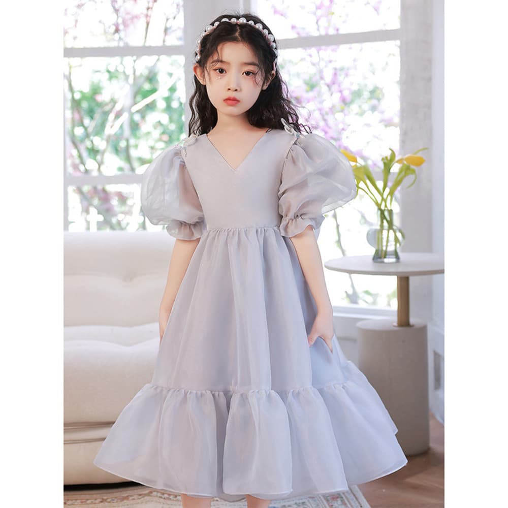 ピアノ発表会 結婚式用 子どもドレス ディズニー プリンセスVネック バックリボンフリルドレス
