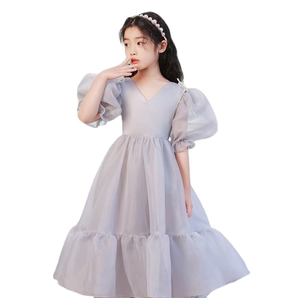 ピアノ発表会 結婚式用 子どもドレス ディズニー プリンセスVネック バックリボンフリルドレス