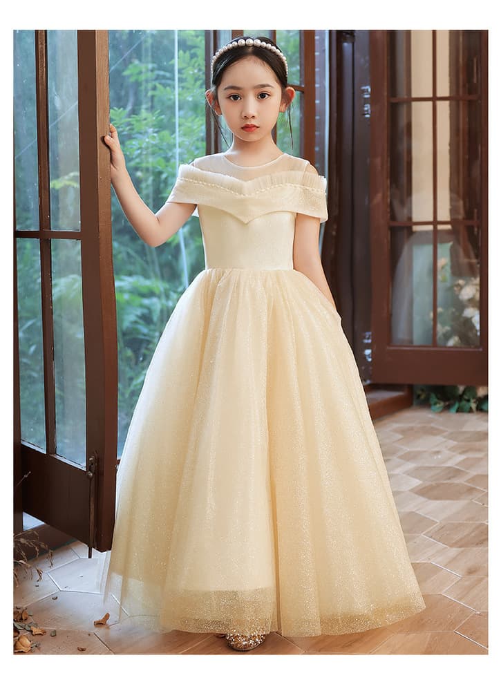 ピアノ発表会 結婚式用 子どもドレス ディズニー オフショル風パール刺繍 キッズドレス