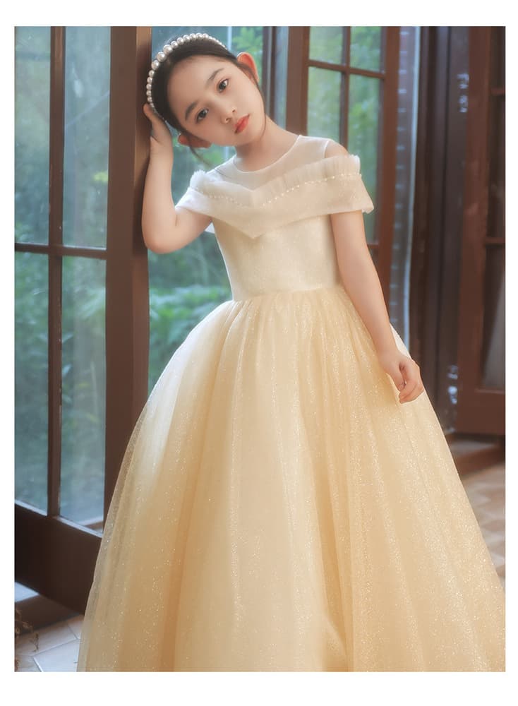 ピアノ発表会 結婚式用 子どもドレス ディズニー オフショル風パール刺繍 キッズドレス