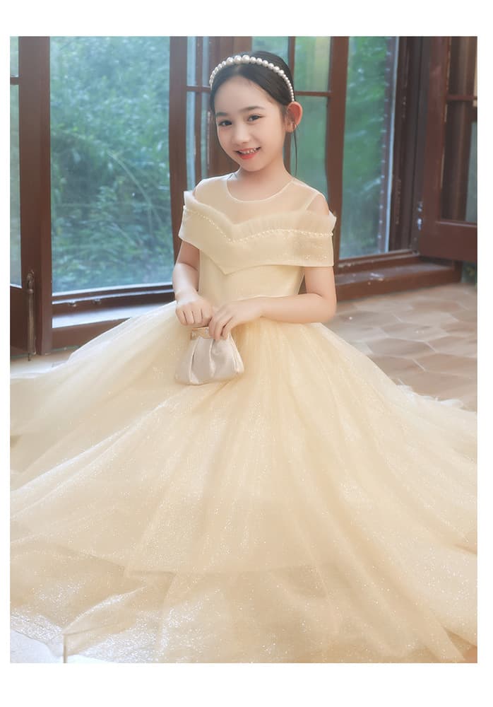ピアノ発表会 結婚式用 子どもドレス ディズニー オフショル風パール刺繍 キッズドレス