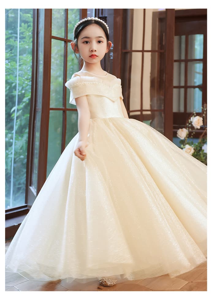 ピアノ発表会 結婚式用 子どもドレス ディズニー オフショル風パール刺繍 キッズドレス