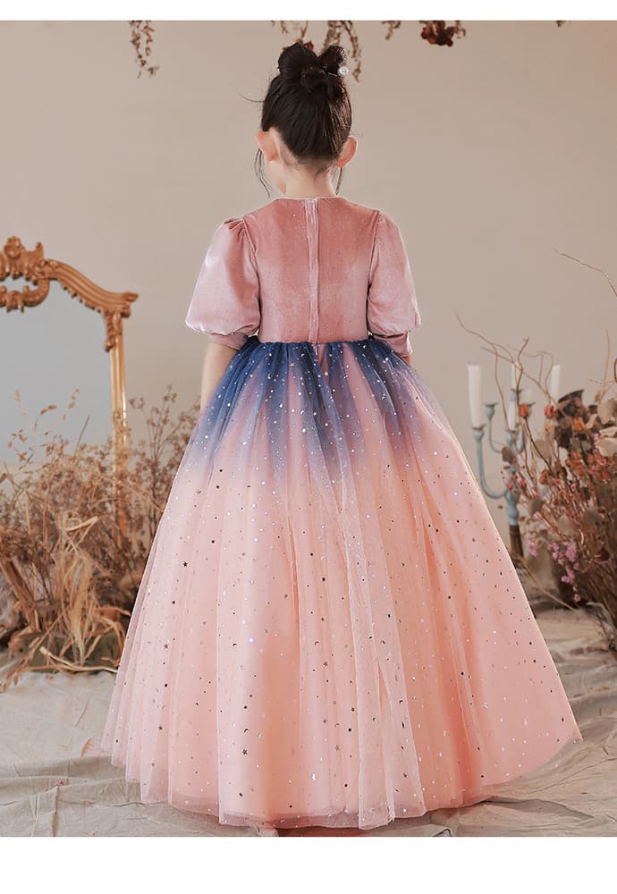 ピアノ発表会 結婚式用 子どもドレス ディズニー ベルベットパフスリーブ グラデーションドレス