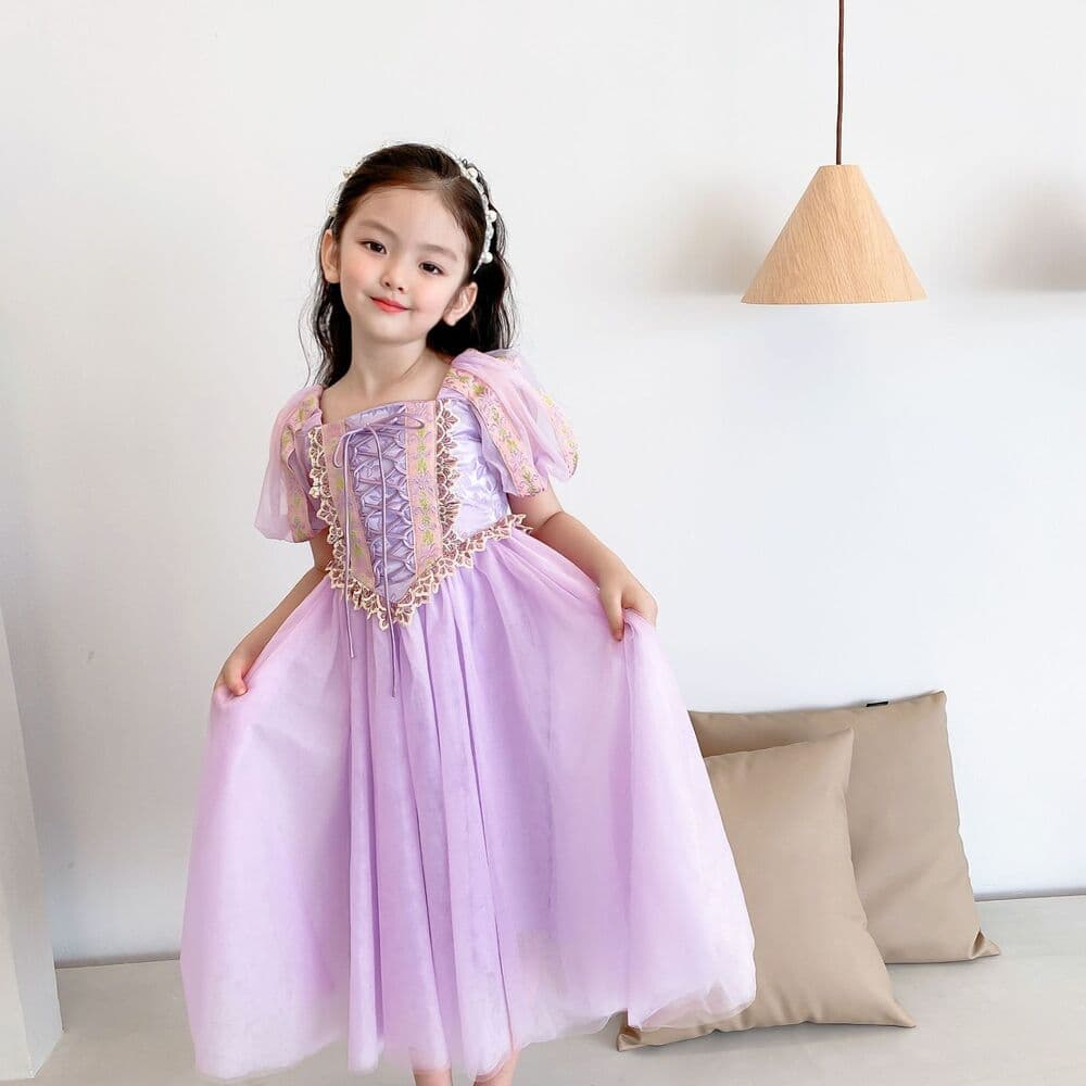 ピアノ発表会 結婚式用 子どもドレス ディズニー メッシュパープル ラプンツェル風プリンセスドレス