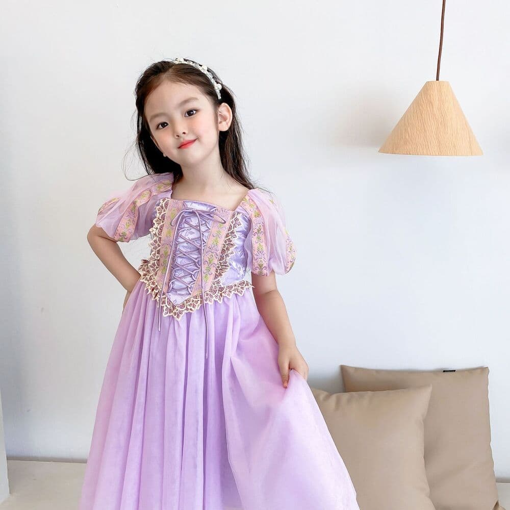 ピアノ発表会 結婚式用 子どもドレス ディズニー メッシュパープル ラプンツェル風プリンセスドレス
