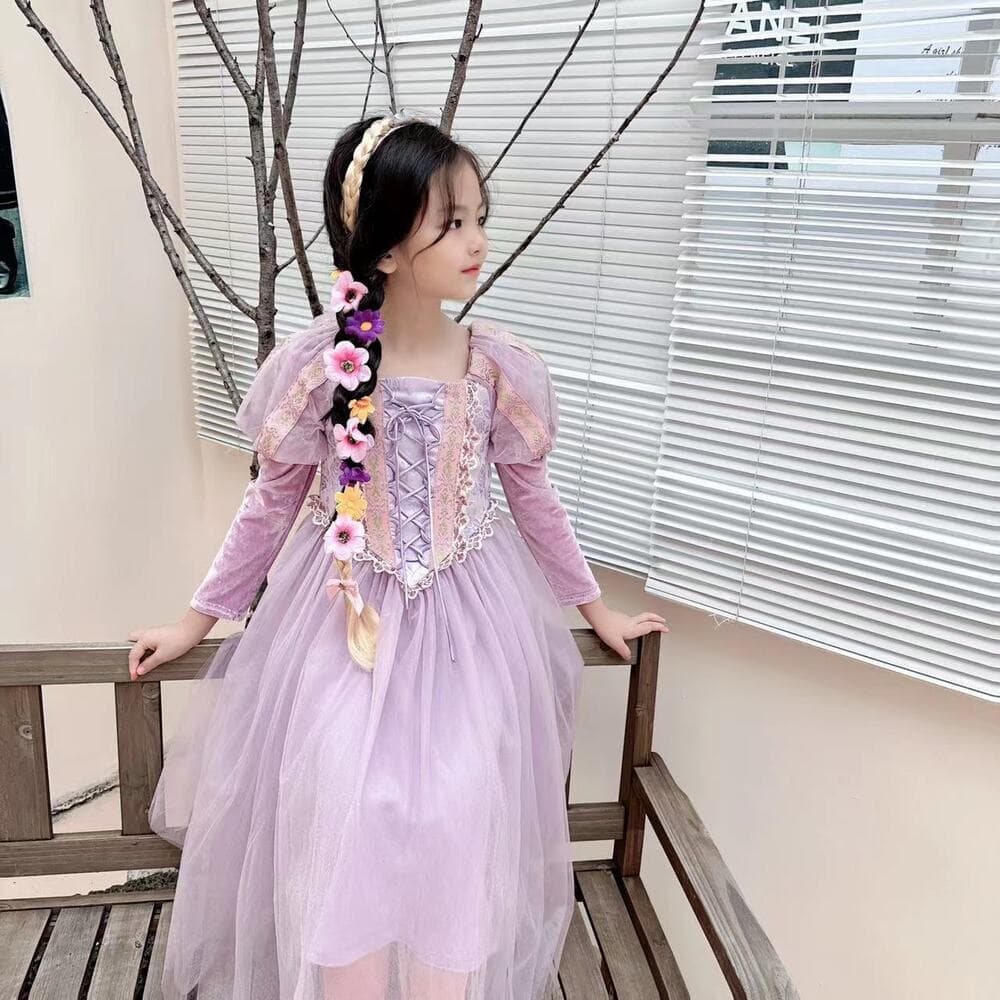 ピアノ発表会 結婚式用 子どもドレス ディズニー パフスリーブ袖メッシュスカート ラプンツェル風ドレス