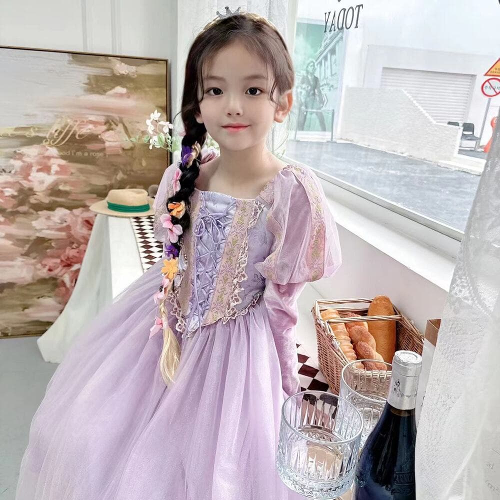 ピアノ発表会 結婚式用 子どもドレス ディズニー パフスリーブ袖メッシュスカート ラプンツェル風ドレス