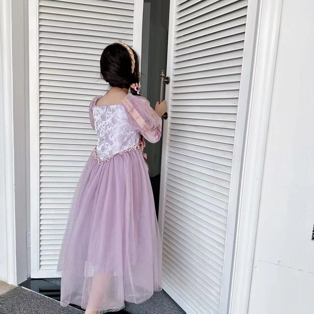 ピアノ発表会 結婚式用 子どもドレス ディズニー パフスリーブ袖メッシュスカート ラプンツェル風ドレス