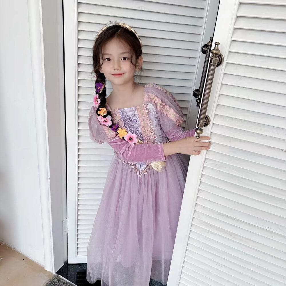 ピアノ発表会 結婚式用 子どもドレス ディズニー パフスリーブ袖メッシュスカート ラプンツェル風ドレス