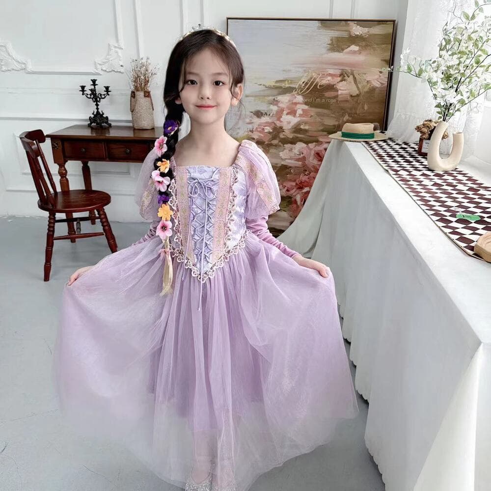 ピアノ発表会 結婚式用 子どもドレス ディズニー パフスリーブ袖メッシュスカート ラプンツェル風ドレス