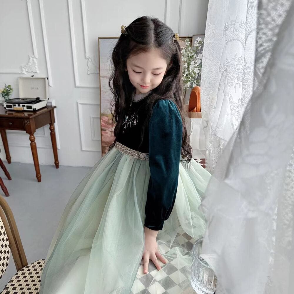 ピアノ発表会 結婚式用 子どもドレス ディズニー ベルベット刺繍 プリンセスドレス