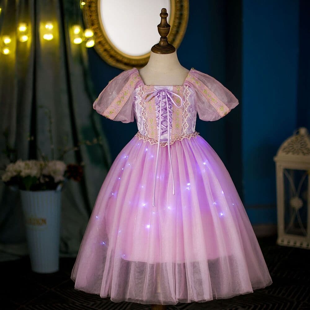 ピアノ発表会 結婚式用 子どもドレス ディズニー キラキラ光るパフスリーブプリンセスドレス