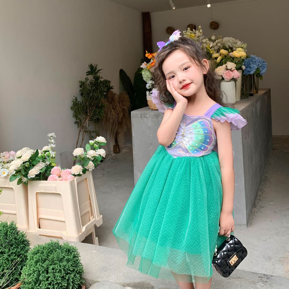 ピアノ発表会 結婚式用 子どもドレス ディズニー マーメイド風スパンコールキッズドレス