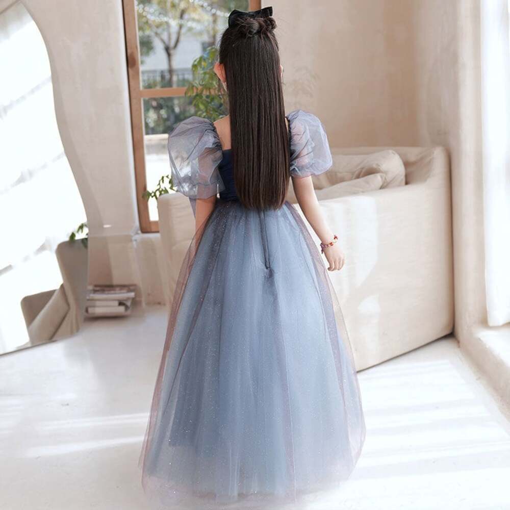ピアノ発表会 結婚式用 子どもドレス ベルベットトップス パフスリーブチュールドレス