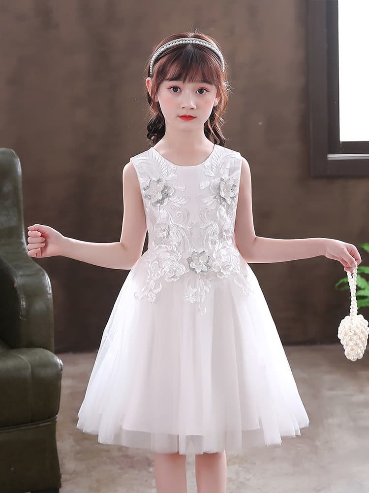 ピアノ発表会 結婚式用 子どもドレス フラワーモチーフ付きキッズドレス