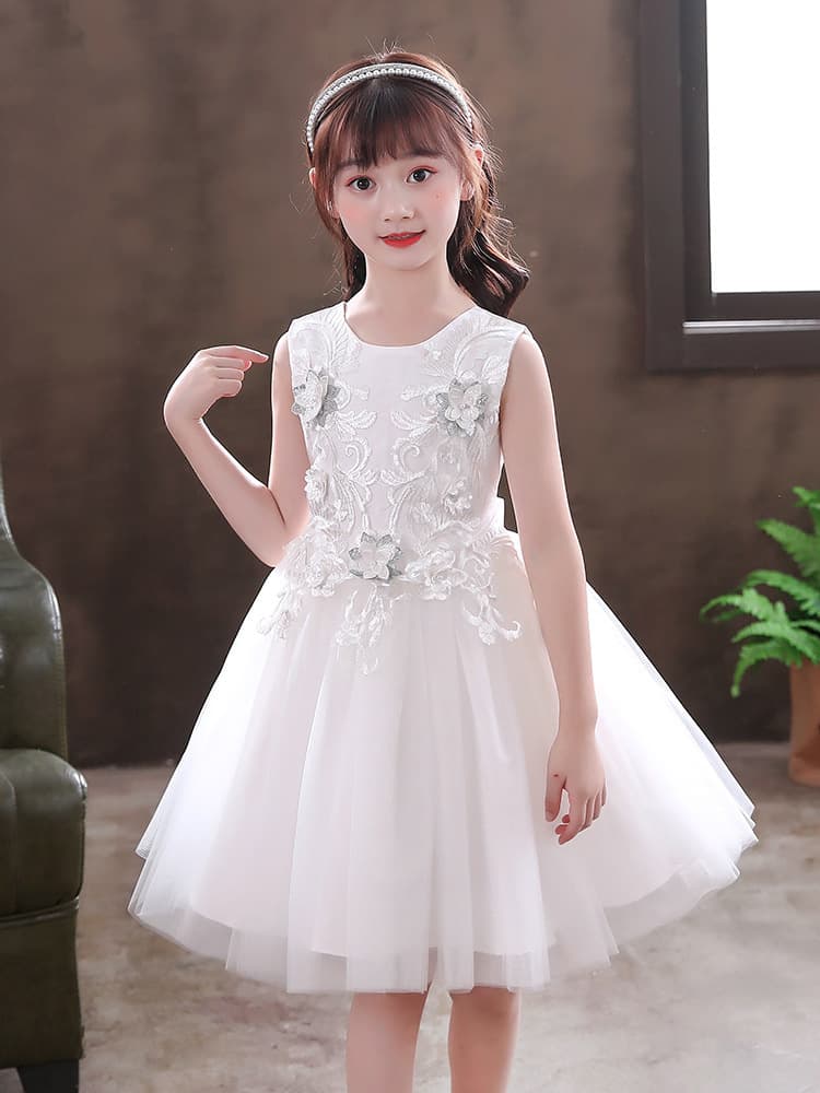 ピアノ発表会 結婚式用 子どもドレス フラワーモチーフ付きキッズドレス